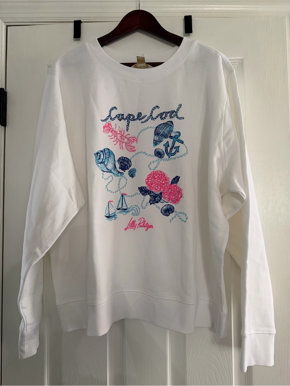 Lilly Pulitzer White Pullover with Pink & Blue Nautical Motif